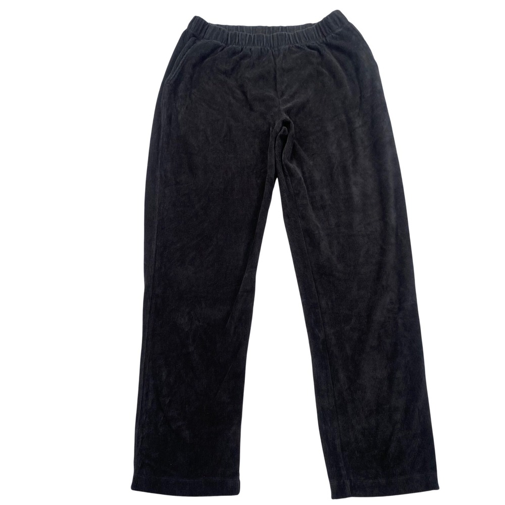 Lands End Corduroy Pants Womens M 10-12 Gray Elastic Waist Straight Leg Pockets